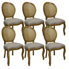 Kit 6 Cadeira De Rattan Com Encosto De Palha Mel E Linho Bege