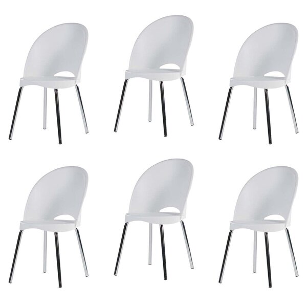 Kit 6 Cadeiras Base Tubular Fixa Boston Cromado/branco