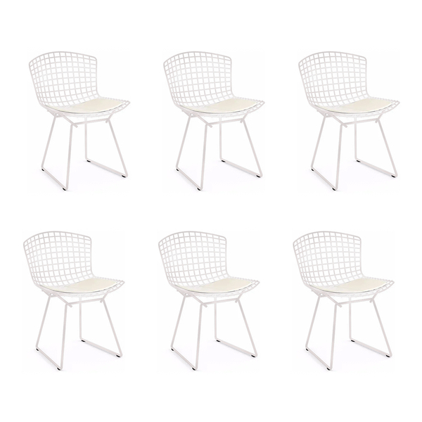 Kit 6 Cadeiras Bertoia Branca Com Assento Branco