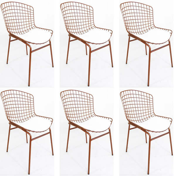 Kit 6 Cadeiras Bertóia Cobre Assento Branco Tubular - Poltron