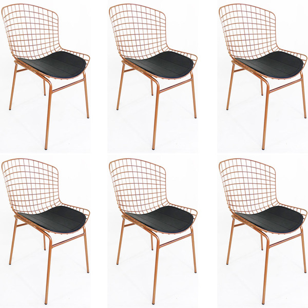 Kit 6 Cadeiras Bertóia Cobre Assento Preto Tubular - Poltrona
