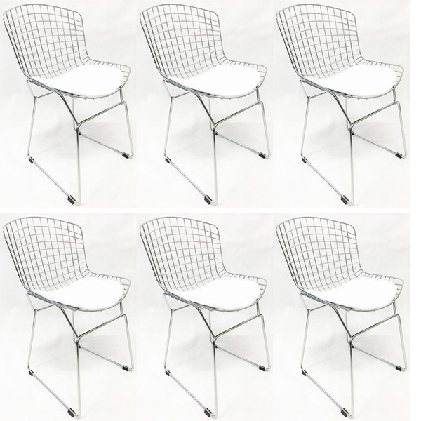 Kit 6 Cadeiras Bertoia Cromada Assento Branco - Poltronas Do