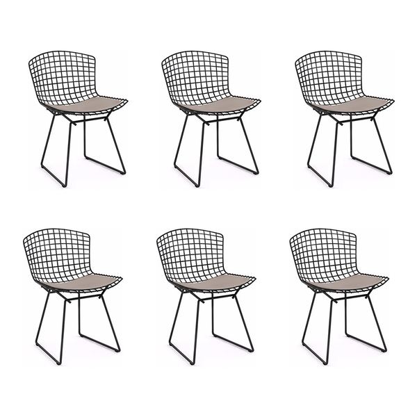 Kit 6 Cadeiras Bertoia Preta Com Assento Bege