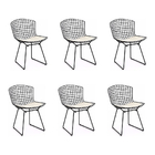 Kit 6 Cadeiras Bertoia Preta Com Assento Branco