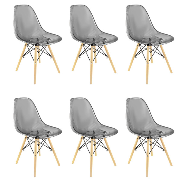 Kit 6 Cadeiras Charles Eames Cristal Eiffel Wood Designer Cin