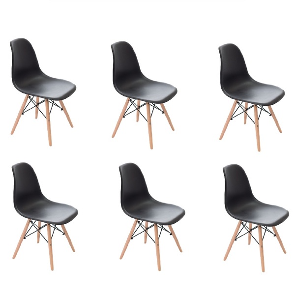 Kit 6 Cadeiras Charles Eames Eiffel Base Madeira Sala De Jant