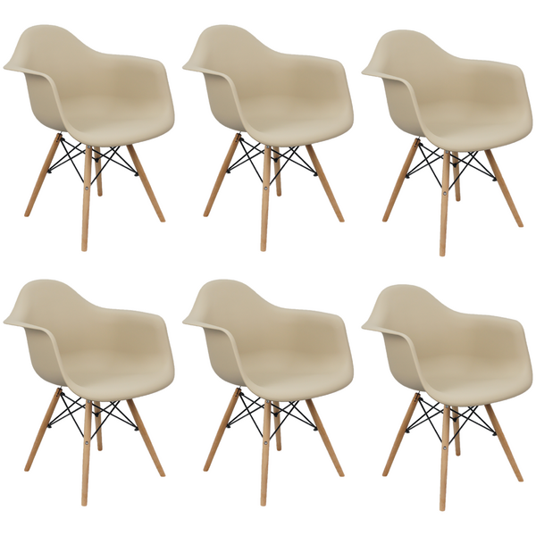 Kit 6 Cadeiras Charles Eames Eiffel Com Braço - Bege