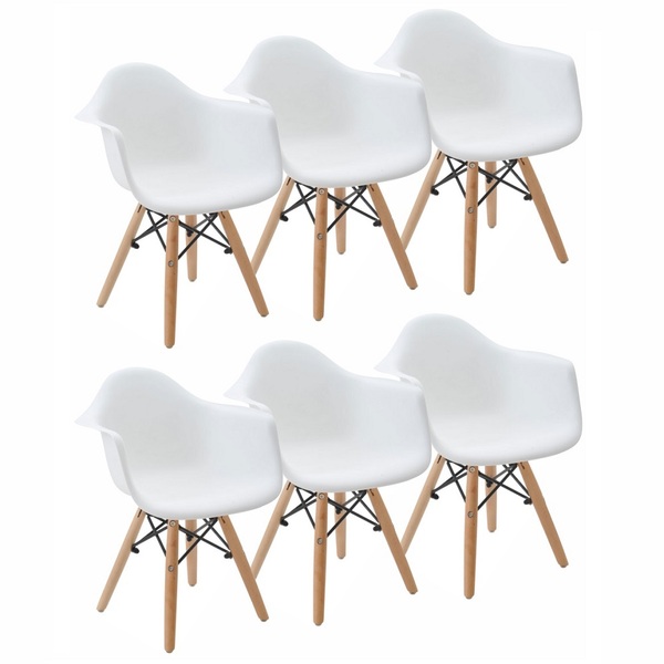 Kit 6 Cadeiras Charles Eames Eiffel Com Braço - Branca