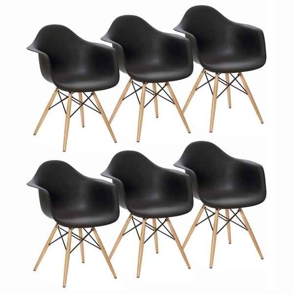 Kit 6 Cadeiras Charles Eames Eiffel Com Braço - Preta
