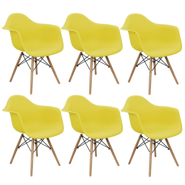 Kit 6 Cadeiras Charles Eames Eiffel Design Wood Com Braço Ama