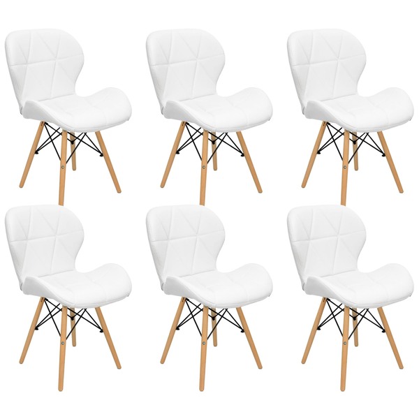 Kit 6 Cadeiras Charles Eames Eiffel Slim Wood Estofada - Bran
