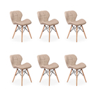 Kit 6 Cadeiras Charles Eames Eiffel Slim Wood Estofada Nude
