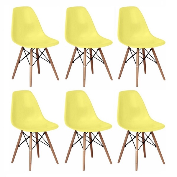 Kit 6 Cadeiras Charles Eames Eiffel Wood Design Amarelo Amare