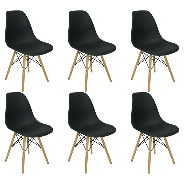 Kit 6 Cadeiras Charles Eames Eiffel Wood Design - Preta