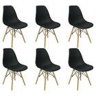 Kit 6 Cadeiras Charles Eames Eiffel Wood Design Preto Preta
