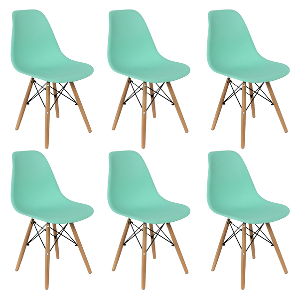 Kit 6 Cadeiras Charles Eames Eiffel Wood Design Verde Claro
