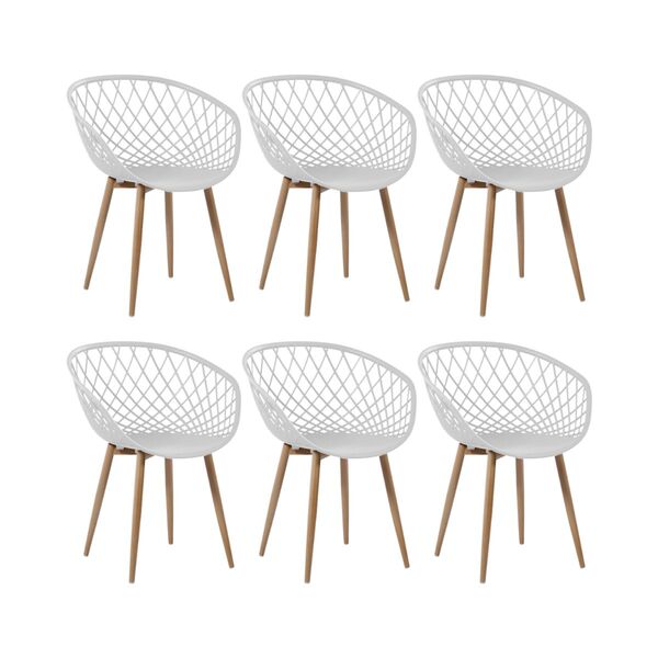 Kit 6 Cadeiras Clarice Nest Wood Com Apoio De Braço - Branco