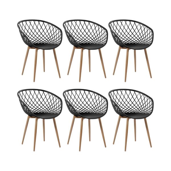 Kit 6 Cadeiras Clarice Nest Wood Com Apoio De Braço - Preto
