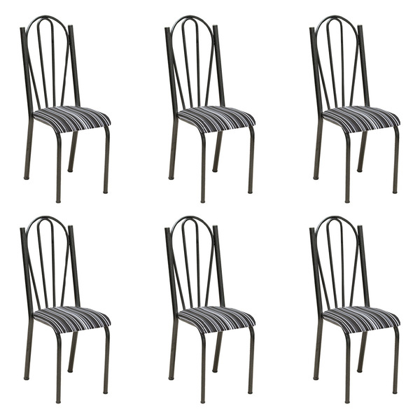 Kit 6 Cadeiras De Cozinha Alasca Estampado Preto Listrado Pés