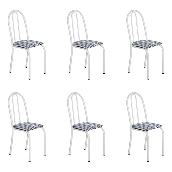 Kit 6 Cadeiras De Cozinha Califórnia Estampado Preto Listrado