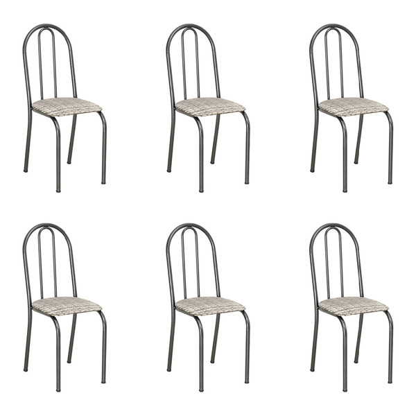 Kit 6 Cadeiras De Cozinha Califórnia Estampado Rattan Bege Pé