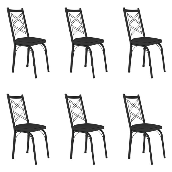 Kit 6 Cadeiras De Cozinha Delaware Corino Preto Pés De Ferro