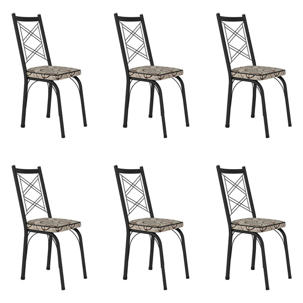 Kit 6 Cadeiras De Cozinha Delaware Estampado Cedro Pés De Fer