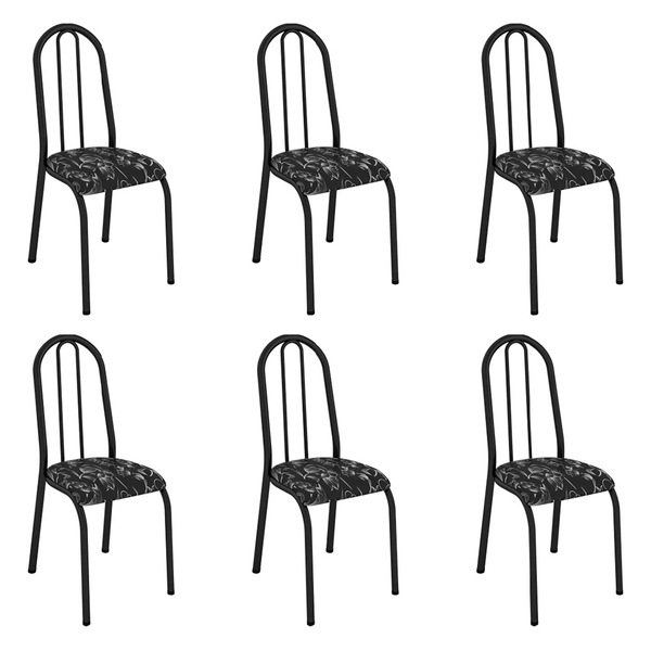 Kit 6 Cadeiras De Cozinha Flórida Estampado Preto Florido Pés