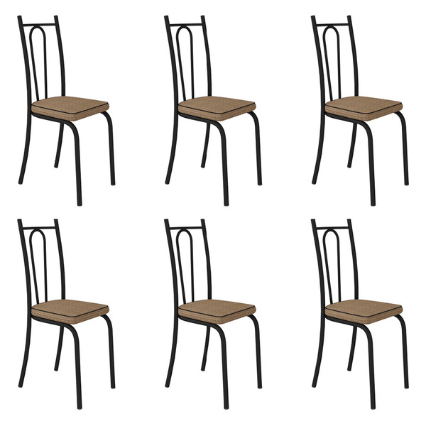 Kit 6 Cadeiras De Cozinha Montana Estampado Rattan Bege Pés D