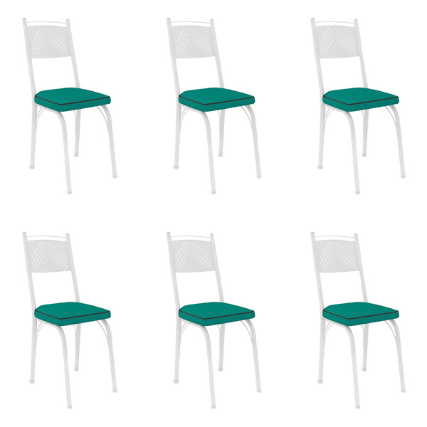 Kit 6 Cadeiras De Cozinha Virginia Corino Azul Turquesa Pés D