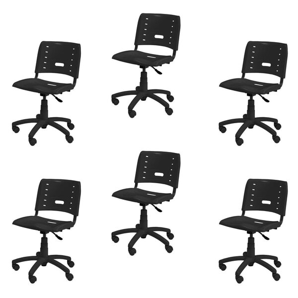 Kit 6 Cadeiras De Escritório Base Giratória Elo Preto Preto