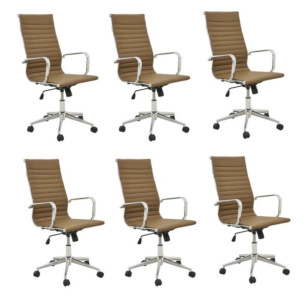 Kit 6 Cadeiras De Escritório Presidente Esteirinha Em Corino