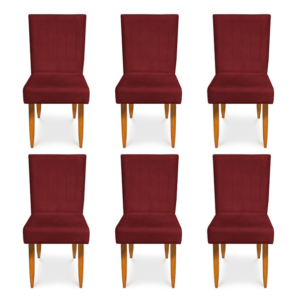 Kit 6 Cadeiras De Jantar Acapulco Suede Vermelho Pés Palito C