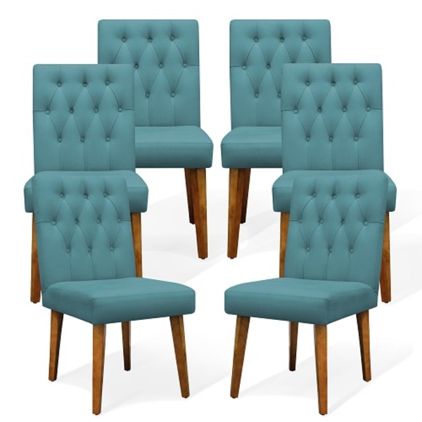 Kit 6 Cadeiras De Jantar Decorativa Gabi Suede Azul Turquesa
