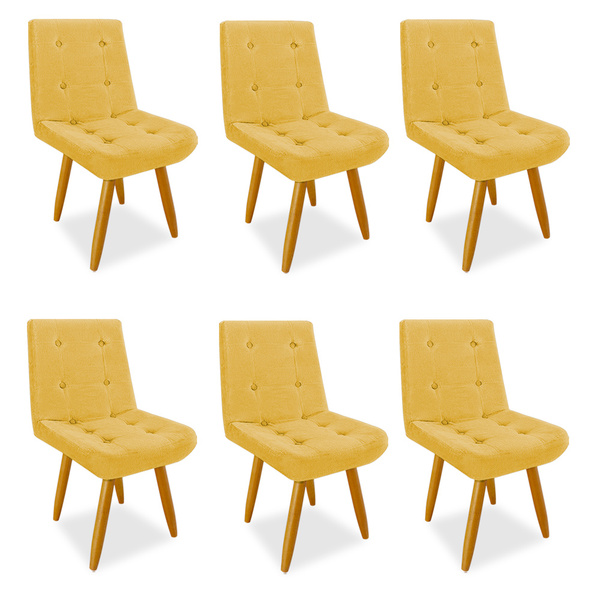 Kit 6 Cadeiras De Jantar Eames Estofada Suede Amarelo - Monta