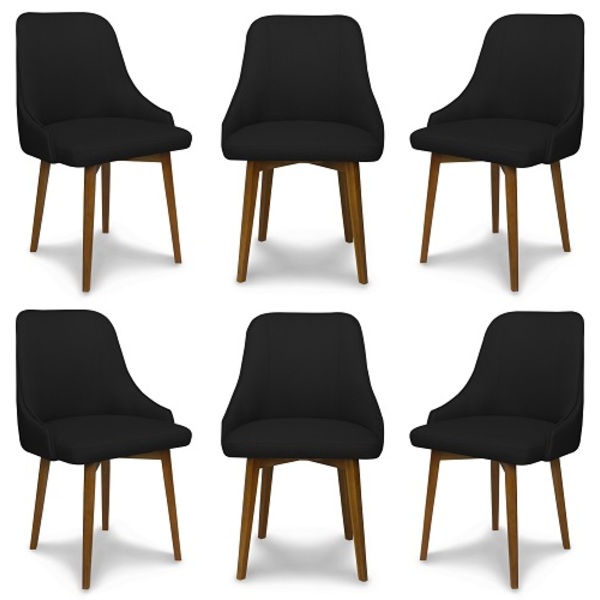 Kit 6 Cadeiras De Jantar Eames Linho Preto - Meu Lar Decoraçõ