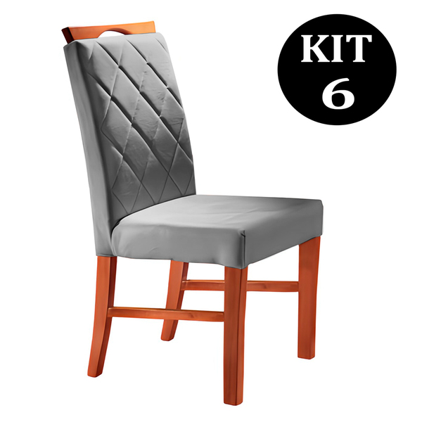 Kit 6 Cadeiras De Jantar Estofada Cinza Em Veludo Kare