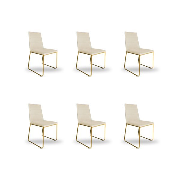 Kit 6 Cadeiras De Jantar Estofada Lille Base Gold Veludo Bege