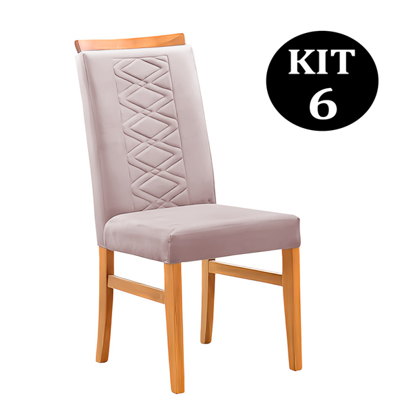 Kit 6 Cadeiras De Jantar Estofada Rosé Em Veludo Merkezi