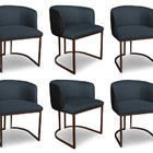 Kit 6 Cadeiras De Jantar Florença Compose Linho Azul Jeans E