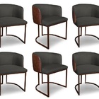 Kit 6 Cadeiras De Jantar Florença Compose Linho Grafite E Cou