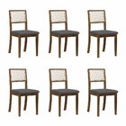 Kit 6 Cadeiras De Jantar Luxo Palha Estofadas Linho Cinza Com