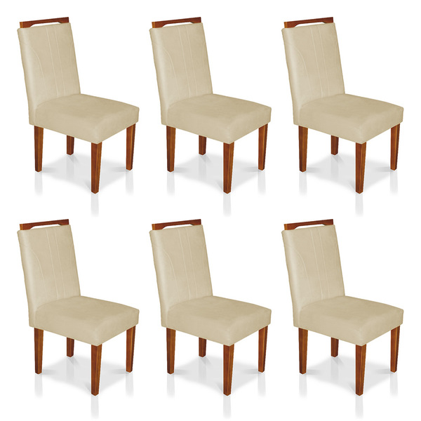 Kit 6 Cadeiras De Jantar Lyon Suede Pés Castanho - Pallazio -