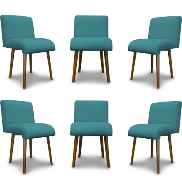 Kit 6 Cadeiras De Jantar Madri Suede Azul Turquesa - Meu Lar