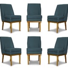 Kit 6 Cadeiras De Jantar Virgínia Base Madeira Linho Azul Jea