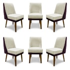 Kit 6 Cadeiras De Jantar Virgínia Composê Veludo Bege E Roxo