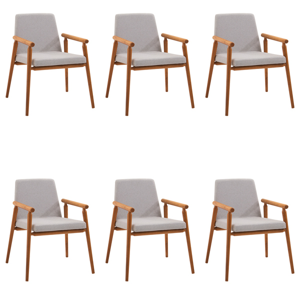 Kit 6 Cadeiras Decorativa Sala De Jantar Sidnei Linho Cinza G