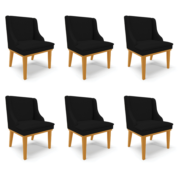 Kit 6 Cadeiras Decorativas Sala De Jantar Base Fixa De Madeir