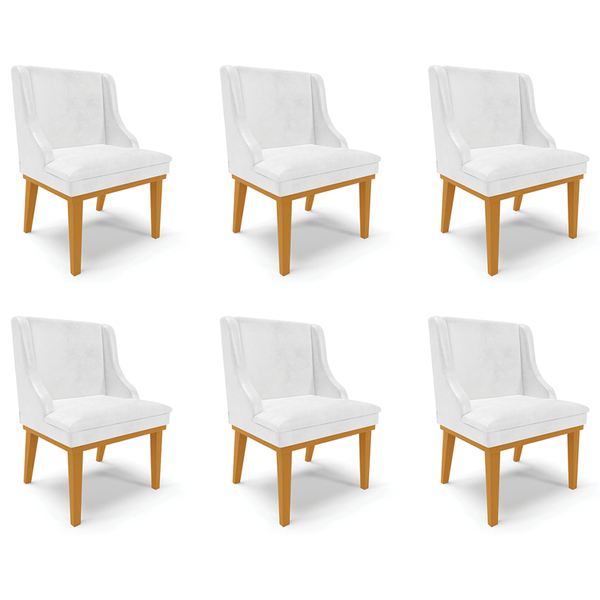 Kit 6 Cadeiras Decorativas Sala De Jantar Base Fixa De Madeir