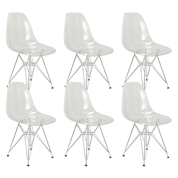Kit 6 Cadeiras Eames Cristal Transparente Eiffel Base Metal C